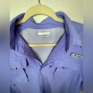Columbia PFG Short Sleeve Button Shirt Men's M Purple Pockets Vented Fishing OS